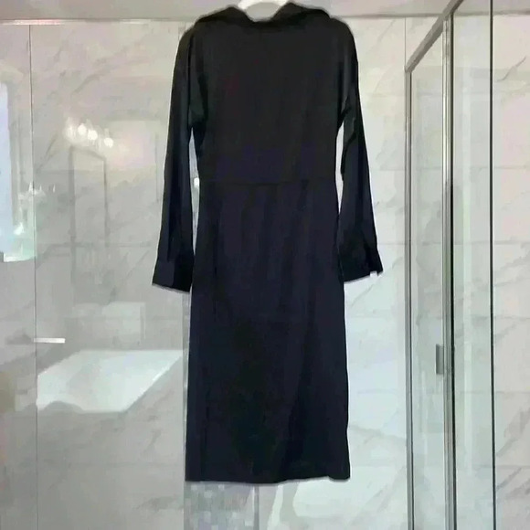 Nasty Gal Black Long Sleeve V-Neck Side Slit Pleated Wrap Side Midi Dress Size 4 - Picture 9 of 9